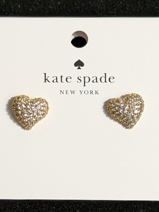 kate spade Jewelry - Kate Spade New York Amour Heart Stud Earrings Clear Gold Pavé NWT